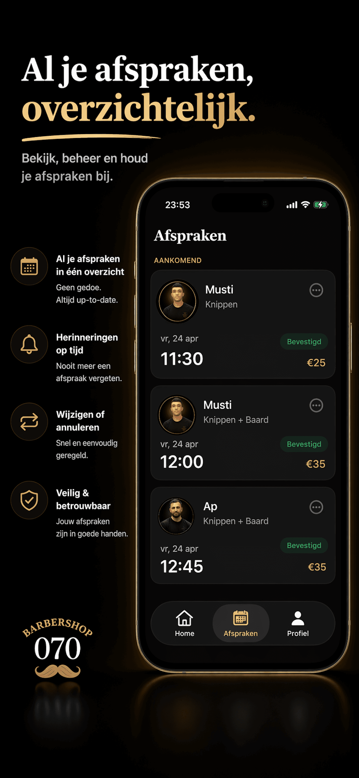 Barbershop 070 app afsprakenoverzicht