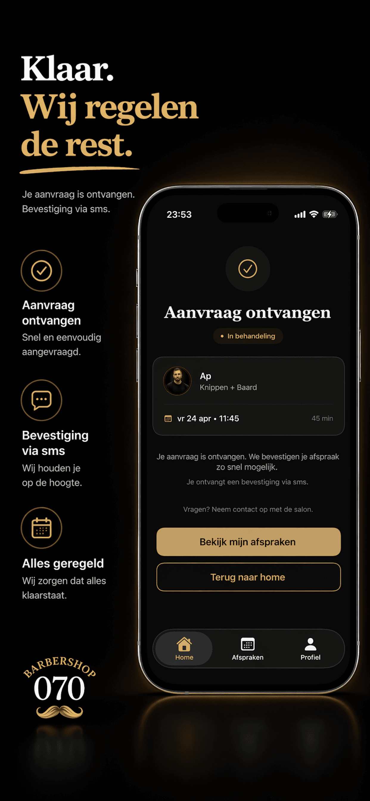 Barbershop 070 app boekingsbevestiging