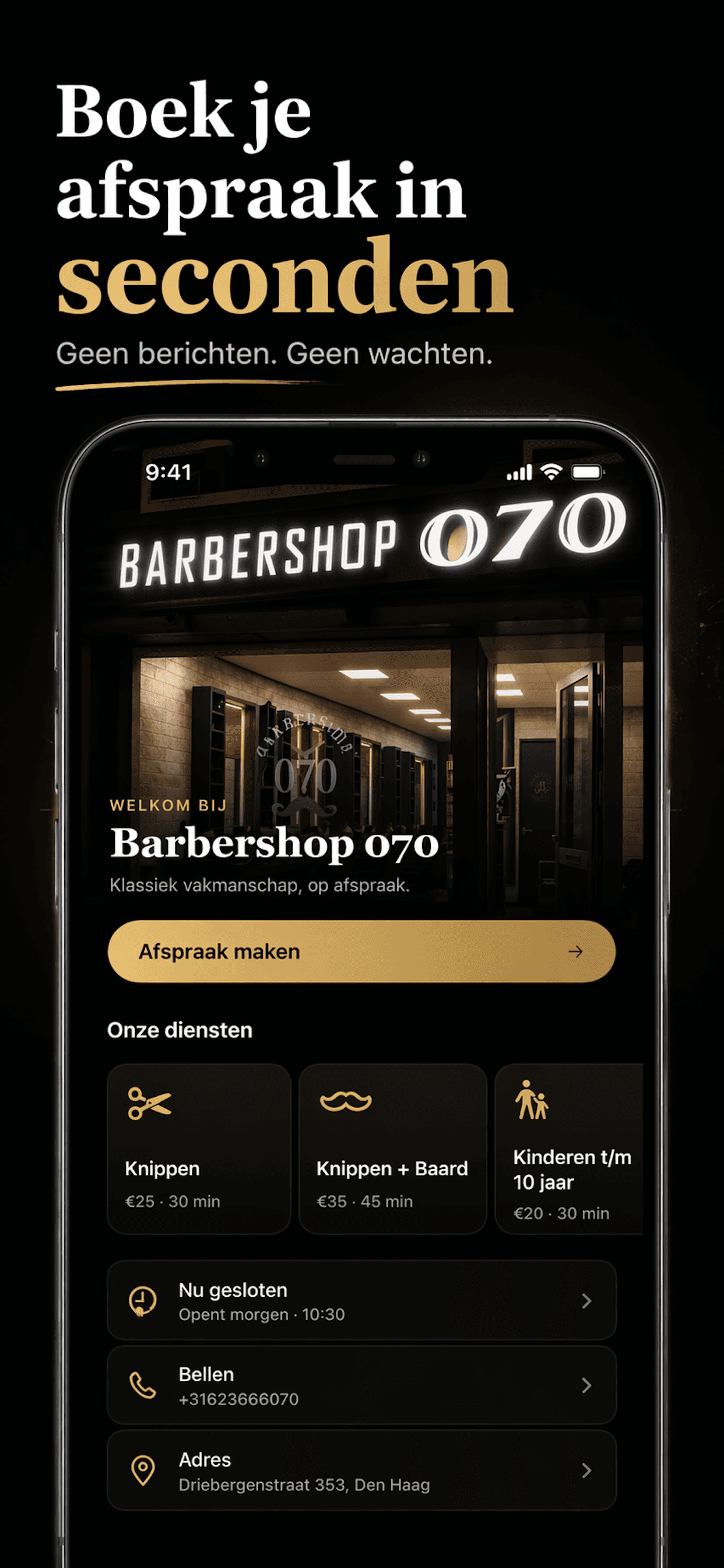 Barbershop 070 app homescreen